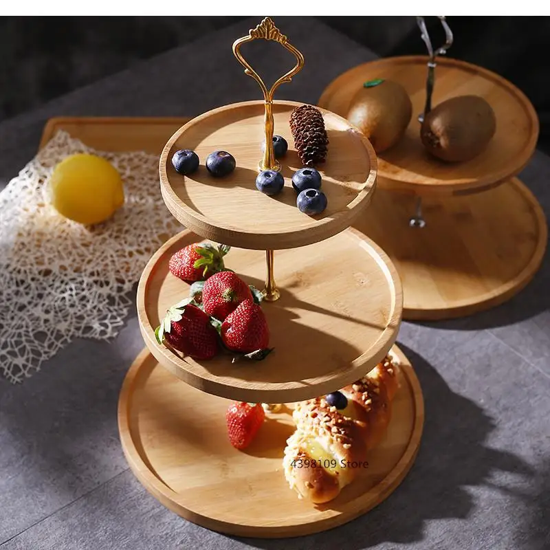 

Поднос из натурального бамбука, двухслойная тарелка для фруктового хлеба, гостиная, бытовая посуда, подставка для послеобеденного чая, закуски, торта