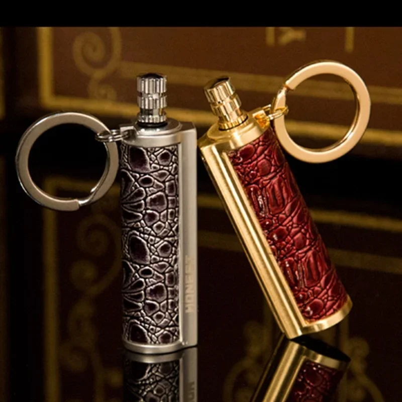 Leather Wrapped Metal Rod Keychain Match Lighter Waterproof Kerosene Oil Lighter 2024