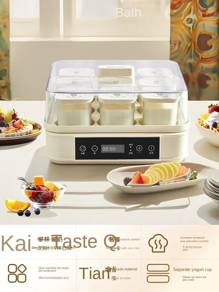 220V FEORCSTON Automatic Yogurt Maker with 9 Jars, Perfect for Homemade Pickles, Natto, and Sake, Large Capacity