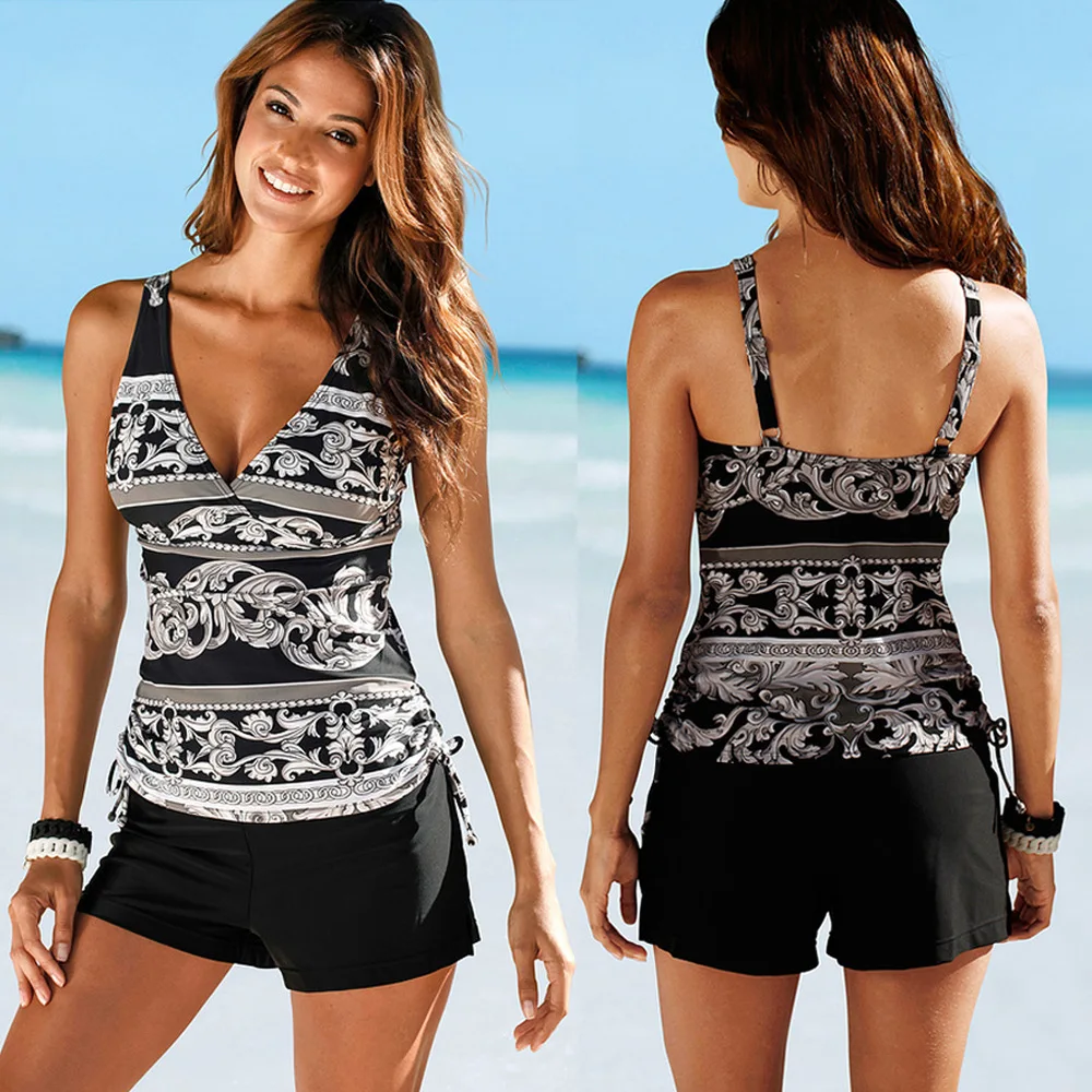

Plus Size 3XL Tankini Swimsuit Women High Waisted Boyleg Two-Piece Swimwear with Floral Print Bathing Suit for Beach Vacation
