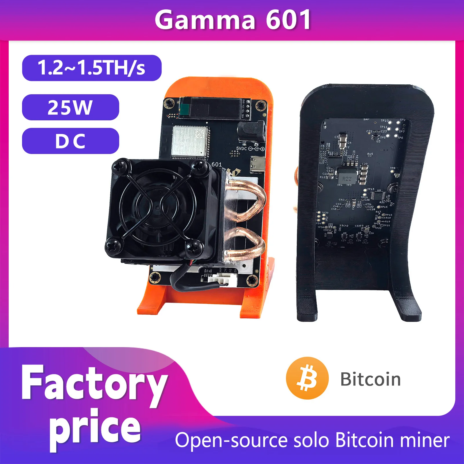 

Bitaxe Gamma 601 Bitcoin Miner cooling system upgrade version maximum computing power of 1.5TH/s, equipped with 5V6A pow