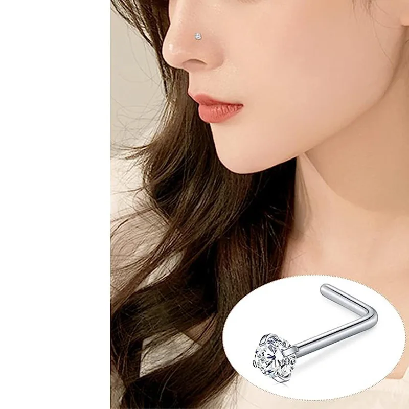 6 stylish stainless steel zircon nasal septum pierced studs 20G mini nose ring earring pierced studs lady body pierced accessori image 2