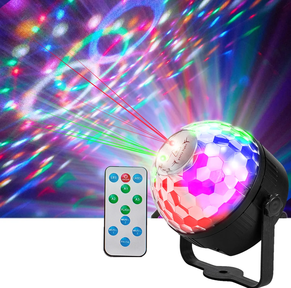 

Disco Ball Light Laser Projector Light Voice Control LED Strobe Light with Remote Control Suitable for Christmas/Halloween/Birth
