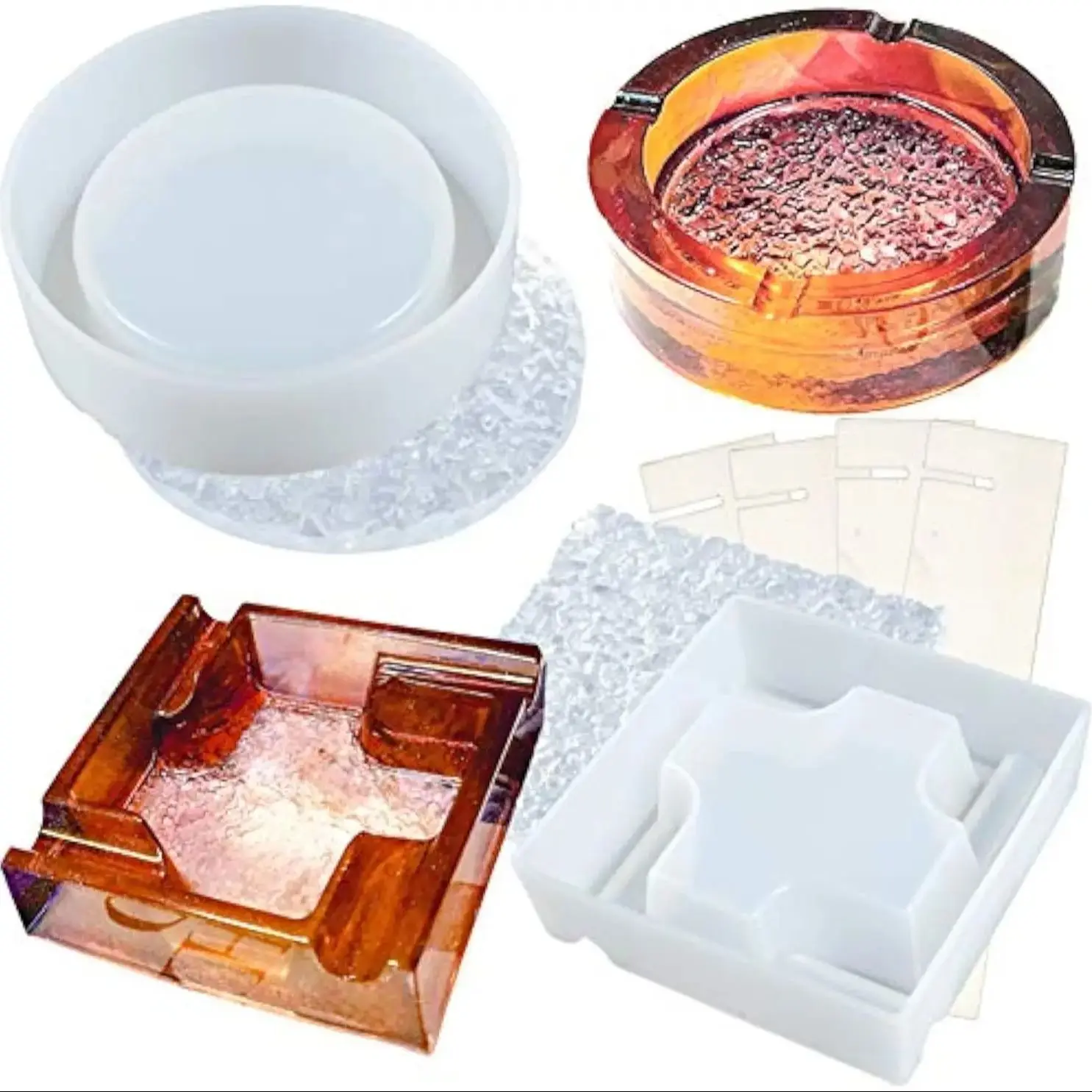Moules en résine de cendrier en cristal moulé, moules d'art en silicone carrés et ronds de grande taille, cadeaux de bricolage, décorations artisanales pour la maison