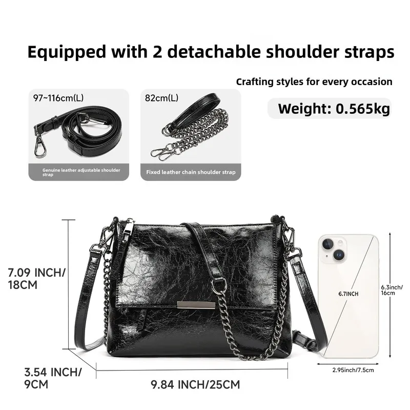 New Leather single-shoulder bag with chain design - stylish crossbody bag with large capacity for daily use for women