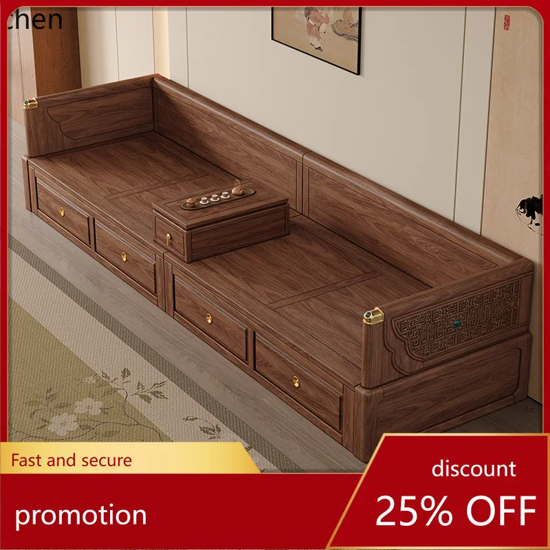 ZML Solid Wood Living Room Dual-use Sofa Bed Modern Minimalist Retractable Drawer Straight Row Sofa Bed Furniture