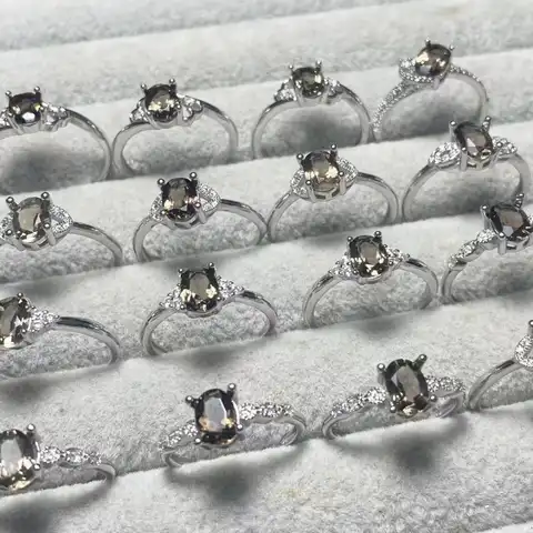 5rings 10rings   AKAC natural smoky quartz ring approx5*7mm natural stone women ring adjustable ring