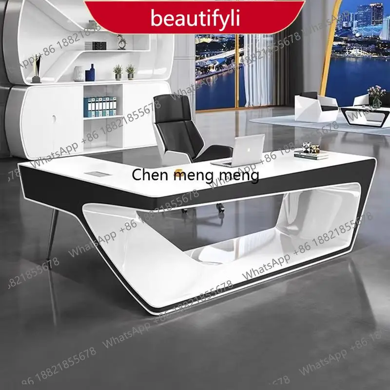 

01A Wooden White Executive Office Desk Manager Designer Adjustable Study Computer Desk Gaming Large Scrivania Work Station Table