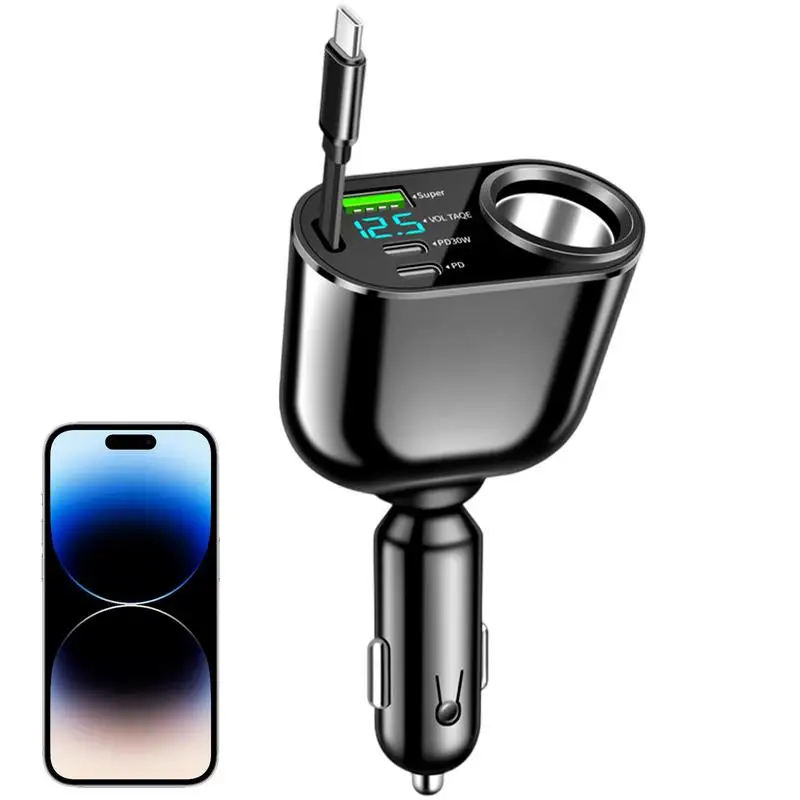 Car Phone Charger With Retractable Cord Auto Mobile Phone Charger With Retractable Cord Exquisite Exterior Design Auto Charger