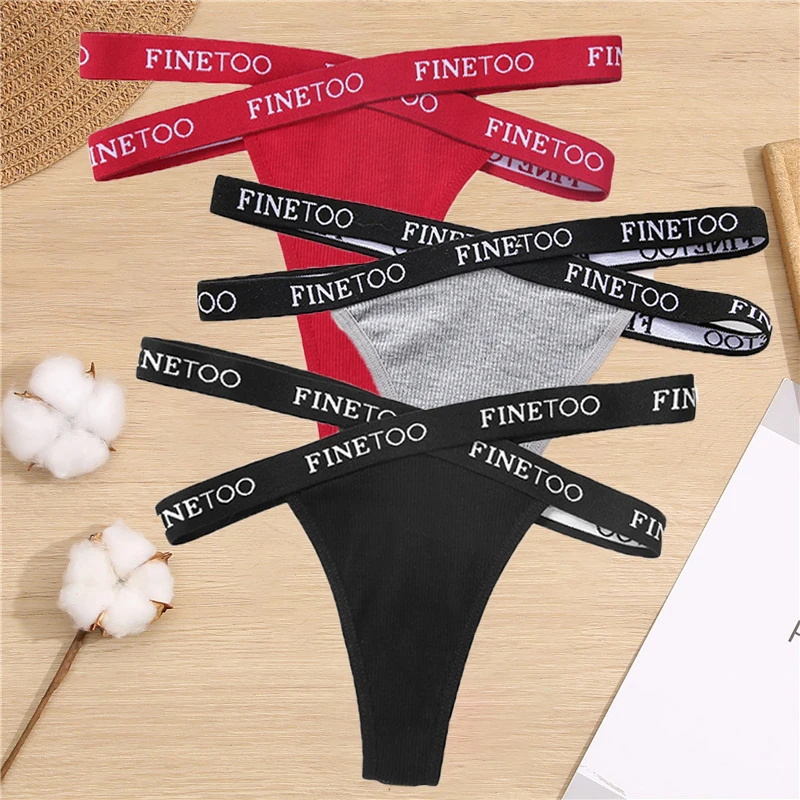 Sexy Cross Strap Cotton G-String Women's Panties FINETOO Letter High Waisted Fashion Thongs Panty Lingerie M-XL 8 Colors