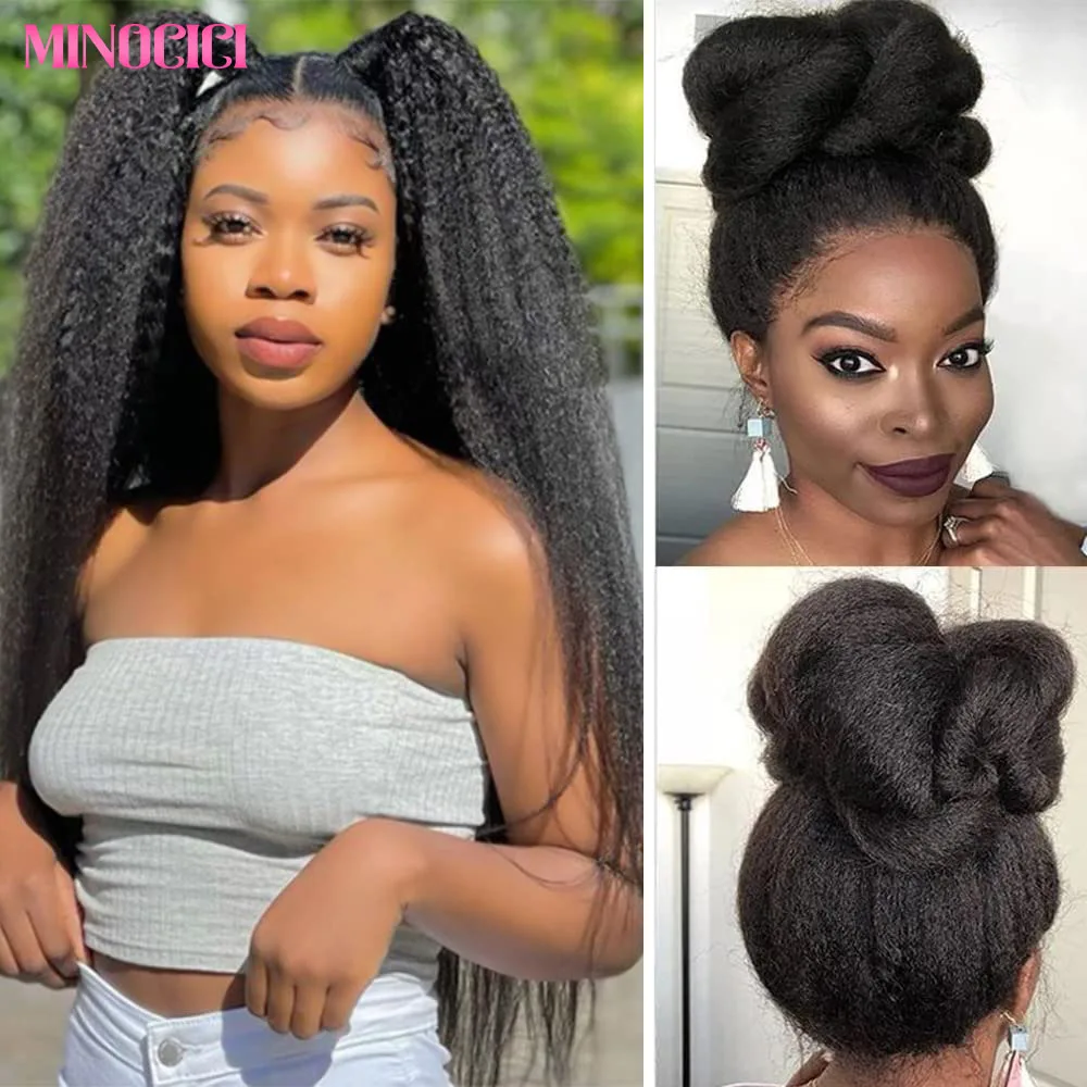 

Kinky Straight Human Hair Wig 360 HD Lace Front Wigs Human Hair 200% Density Straight Human Hair Wigs For Women Natural Black