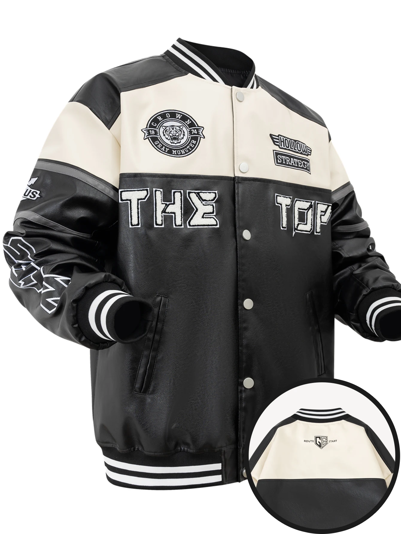 

Mens Vintage Punk Motorcycle Track Jacket Faux Leather Outerwear Unisex Varsity Demi-season Spring Coats Loose Streetwear