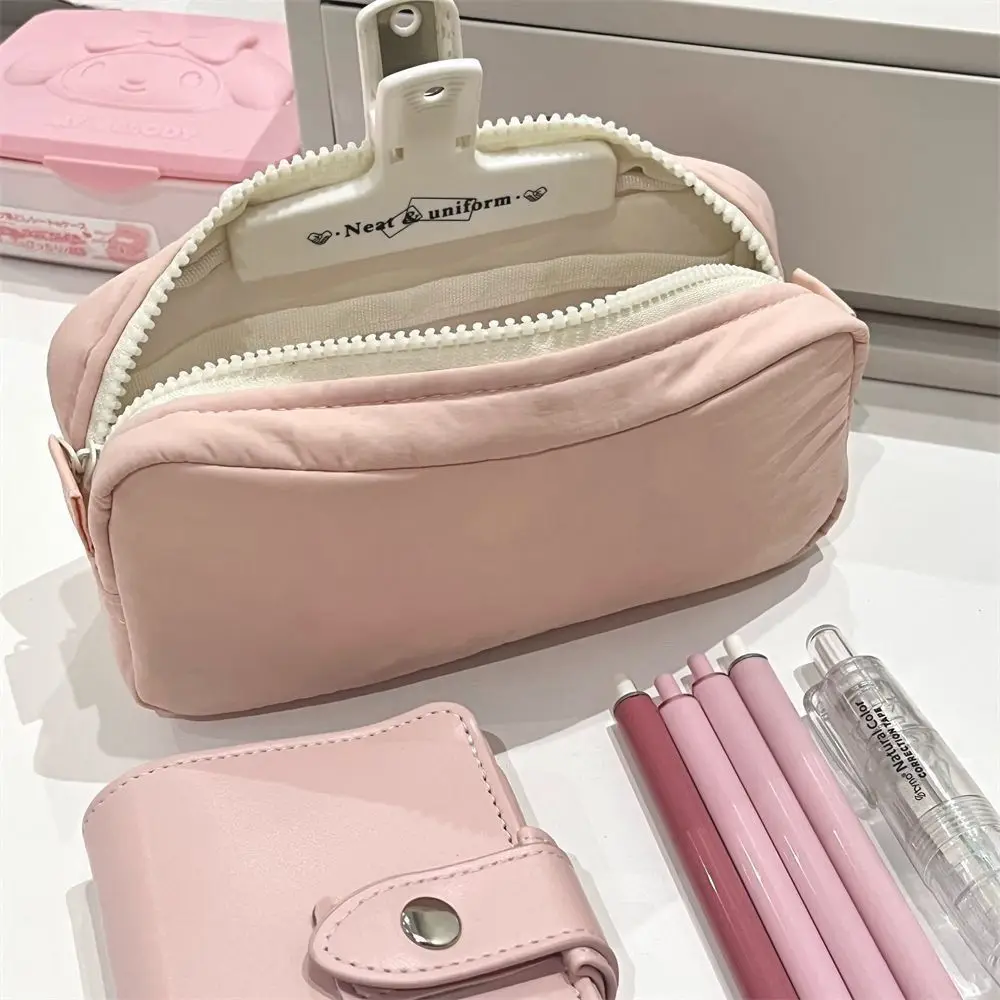 High Quality Solid Color Pen Bag Zipper Design Large Capacity Stationery Bag Portable Stationery Organizer School Office