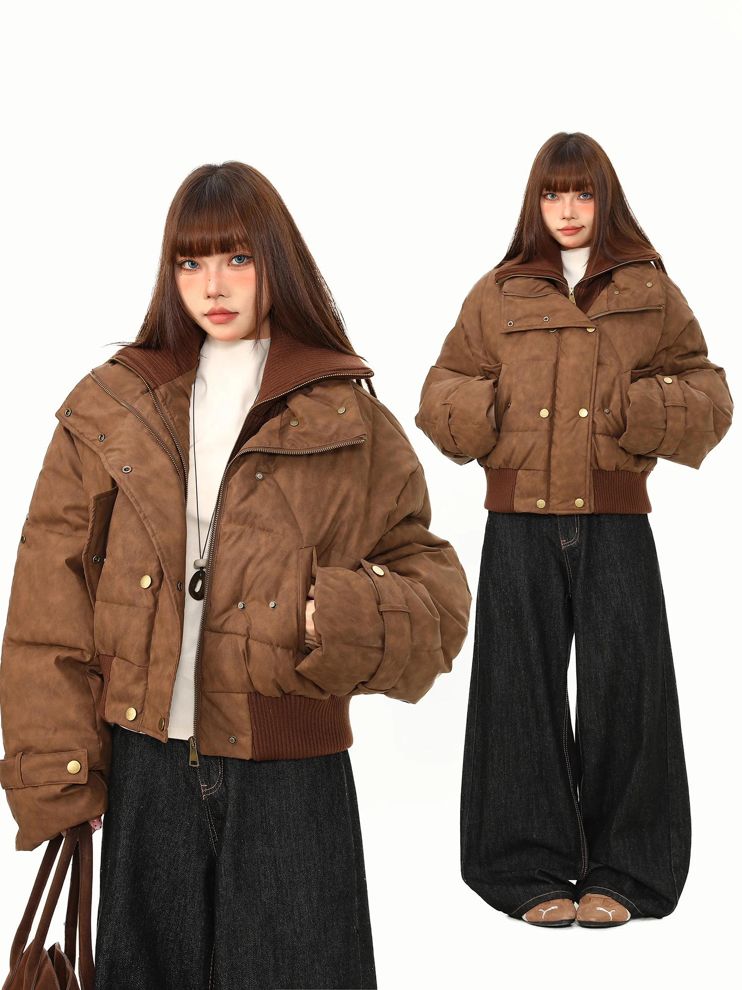 

Женская зимняя теплая хлопковая куртка Wild American в стиле оверсайз с эффектом двухслойности, на молнии, в уличном стиле