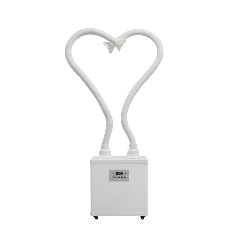 Popular White Fume Extractor For Nail Salon Triple Filters Double Bamboo Hoods 210w High Efficiency Dust Collection