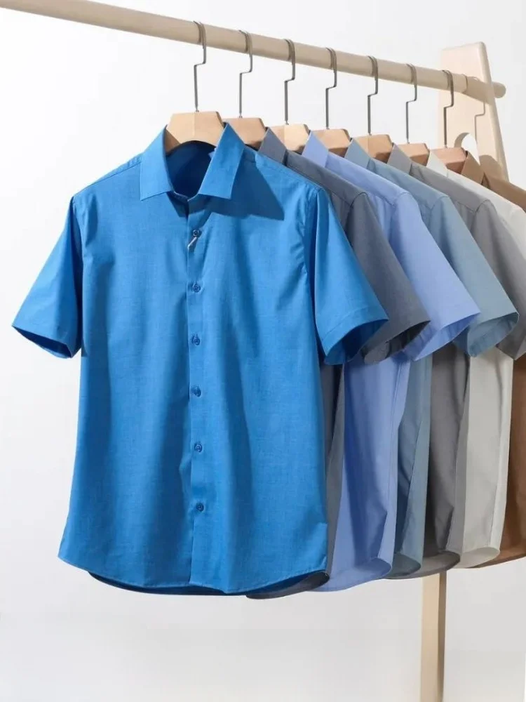

Cloud Modal Bamboo Fiber Men's Business Shirt Breathable Elastic Short Sleeve Seamless Casual Style Standard Fit Summer Shirt