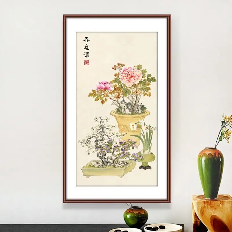 Flower Vase 11CT Embroidery DIY Chinese Style Printed Kits Cross Stitch Thread Needlework Sets Home Decor Crafts