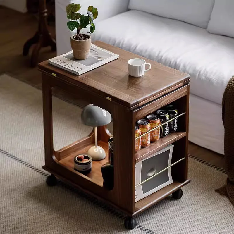 

Solid wood movable folding coffee table side table small apartment dining table and chair set combination rectangular