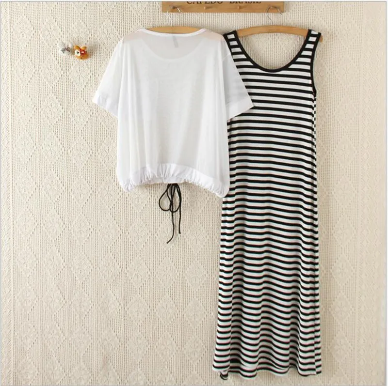 

Women's Fashion Trendy Striped Dress Mesh Hoodie Set