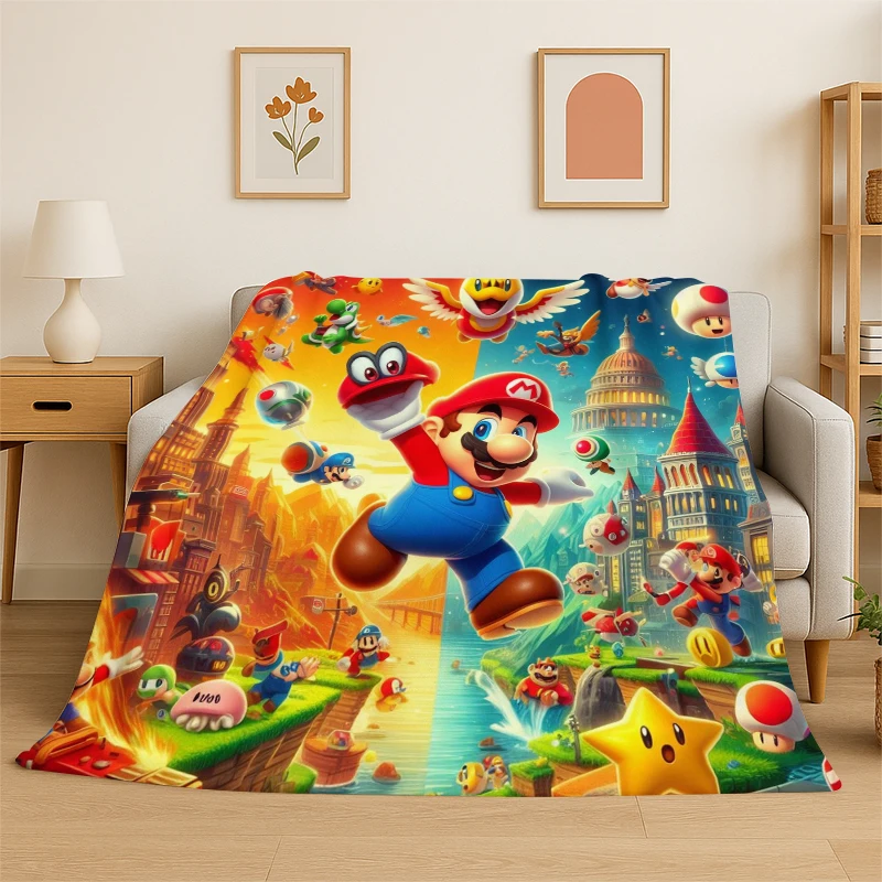 HD Cute Cartoon M-Mario Game Flannel Throw Blanket,Warm Cozy Blanket for Bed,Sofa,Couch,Bedroom,Living Room,Office,Camping Gift
