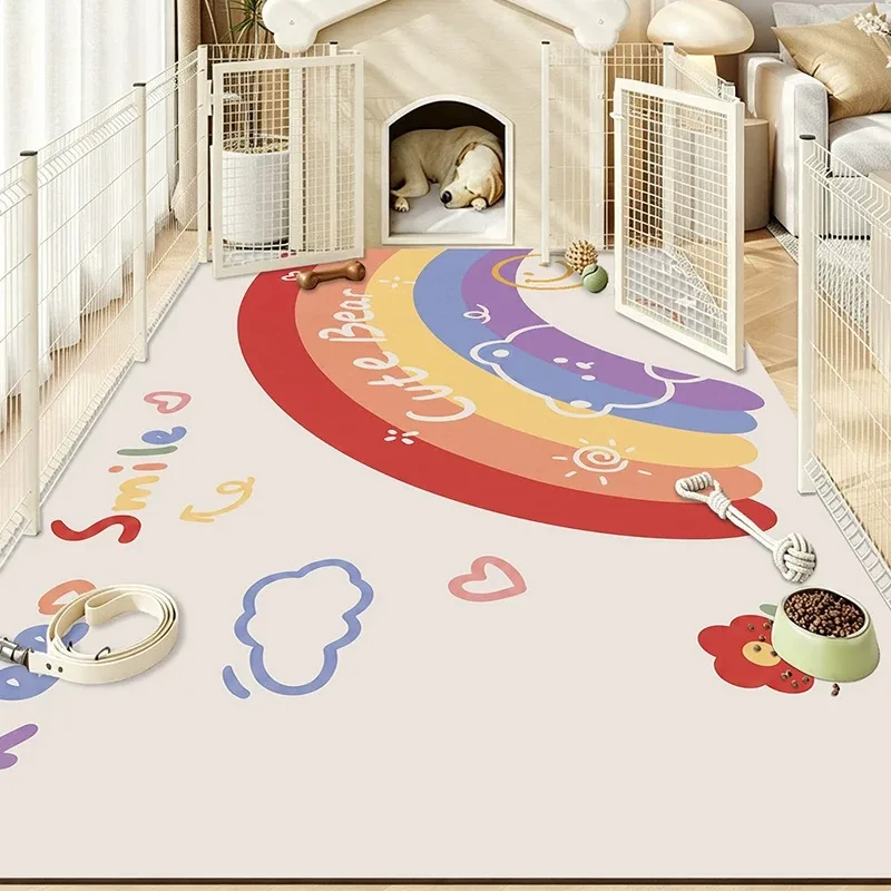 Cute Cartoon Rainbow Rugs for Cat Dog Mat Waterproof Urine-proof Pet Rug Scrubable Washable Pvc Leather Carpet Large Area Mats