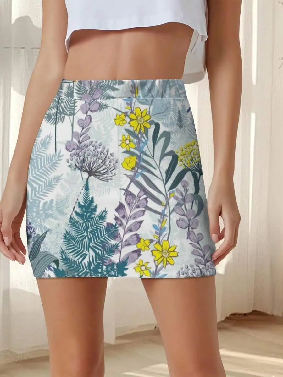 Women Summer Bodycon Skirt Botanical Floral Print Soft Breathable Fabric Casual Style