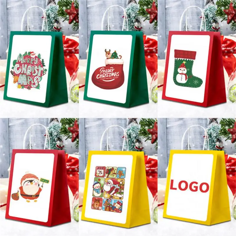 5PCS Christmas Paper Bag Festive Cartoon Funny Bright Colors Gift Packaging Packaging Paper Bag Christmas Decoration Gift Bag