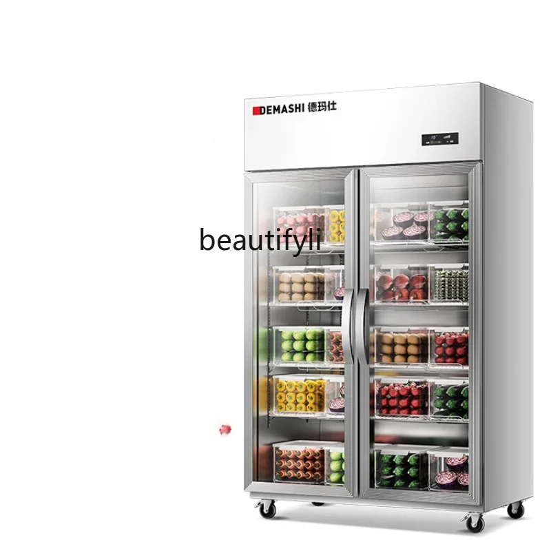 Vegetable Fresh Cabinet Double Door Glass Refrigerated Display Cabinet Commercial Freezer Vertical Large Capacity