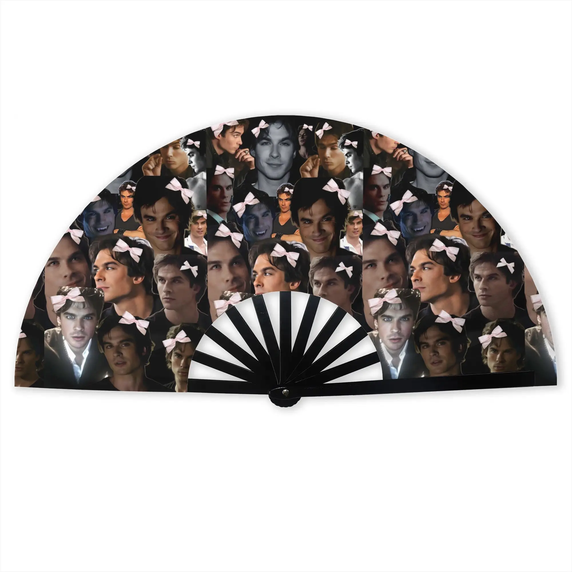 The Vampire Diaries Folding Hand Fan Custom Damon Salvatore Polyester Fabric Fan Cool Summer Accessory Decorative Fans