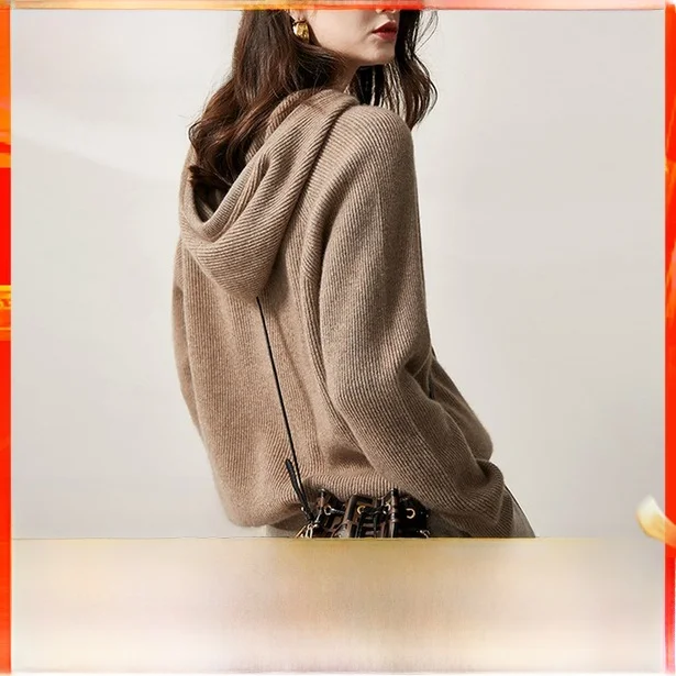 

Свободная вязаная шерстяная толстовка с капюшоном, женская корейская толстовка для похудения, базовый слой, осень-зима, Новое поступление