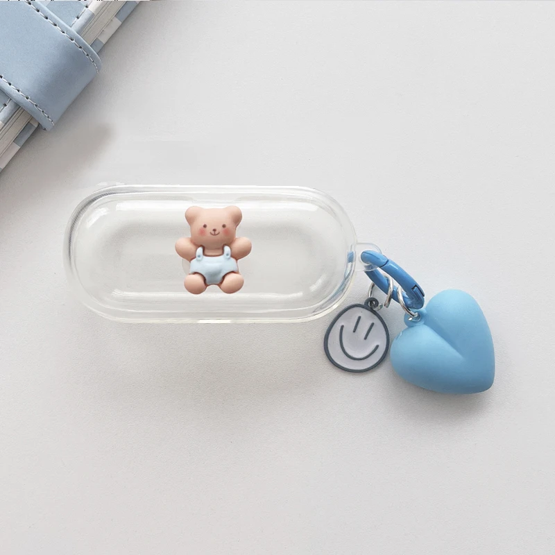 For Samsung Galaxy buds plus /buds+ /buds 1 2 3 Case Cute Bear Cartoon Silicone Transparent Earphone Cover with Keychain