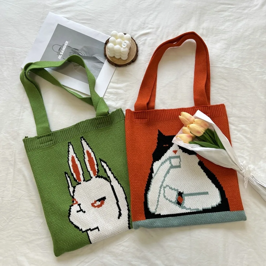 Large Capacity Tote Bag Soft Knitted Cotton Bag Women'S Tote Bag Street For Hand Carrying Daily Matching Item Single Shoulder