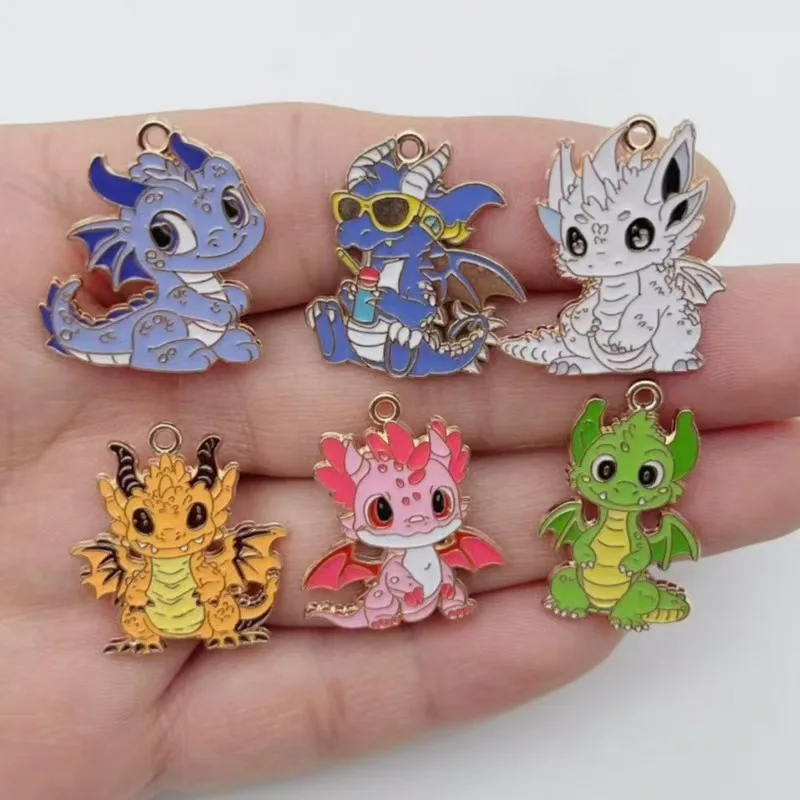 10pcs Personalized Little Flying Dragon DIY Cartoon Drip Oil Jewelry Accessories Single Hanging Cute Pendant Earrings Necklace K