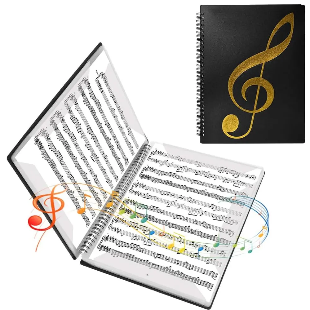 20-Pocket Plastic Sheet Music Folder, Holds 40 8.5x11in Pages, Durable PP Spiral Binder for Band, Choir, School & Practice