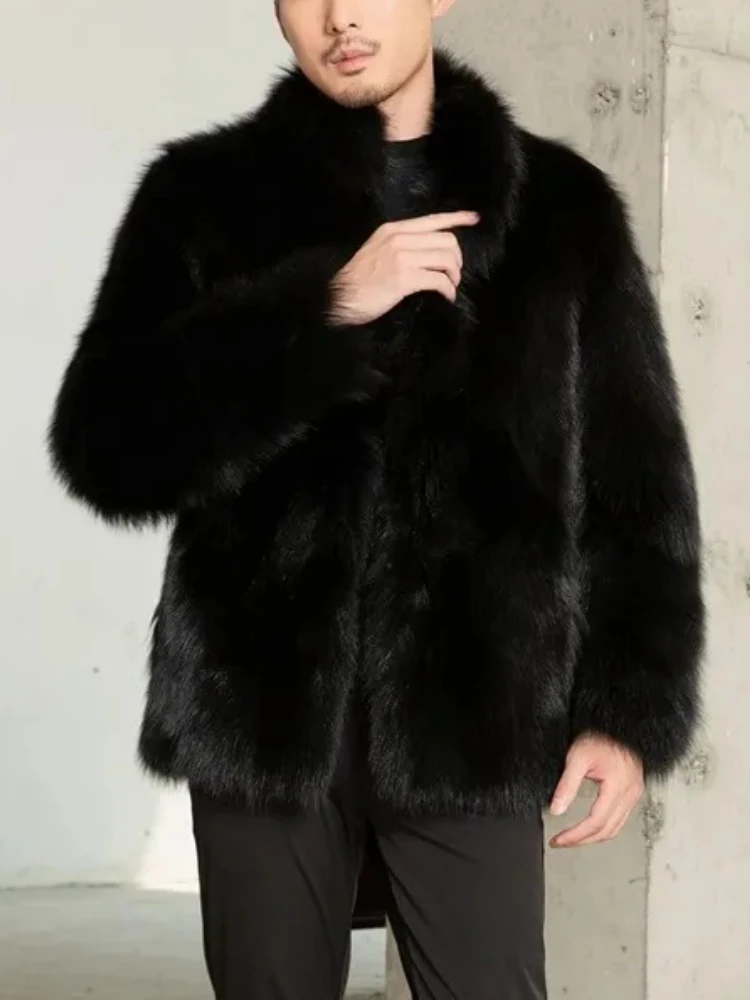 

Утепленная зимняя парка большого размера с меховым воротником-стойкой, мужская теплая ветрозащитная модная однотонная верхняя одежда из искусственного меха, роскошная повседневная куртка