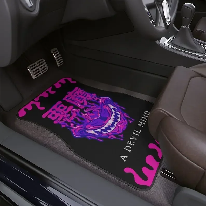 Oni Demon art print, car floor mat, japanese demon print, cute car accessories for teens, japanese letters, kanji,purple