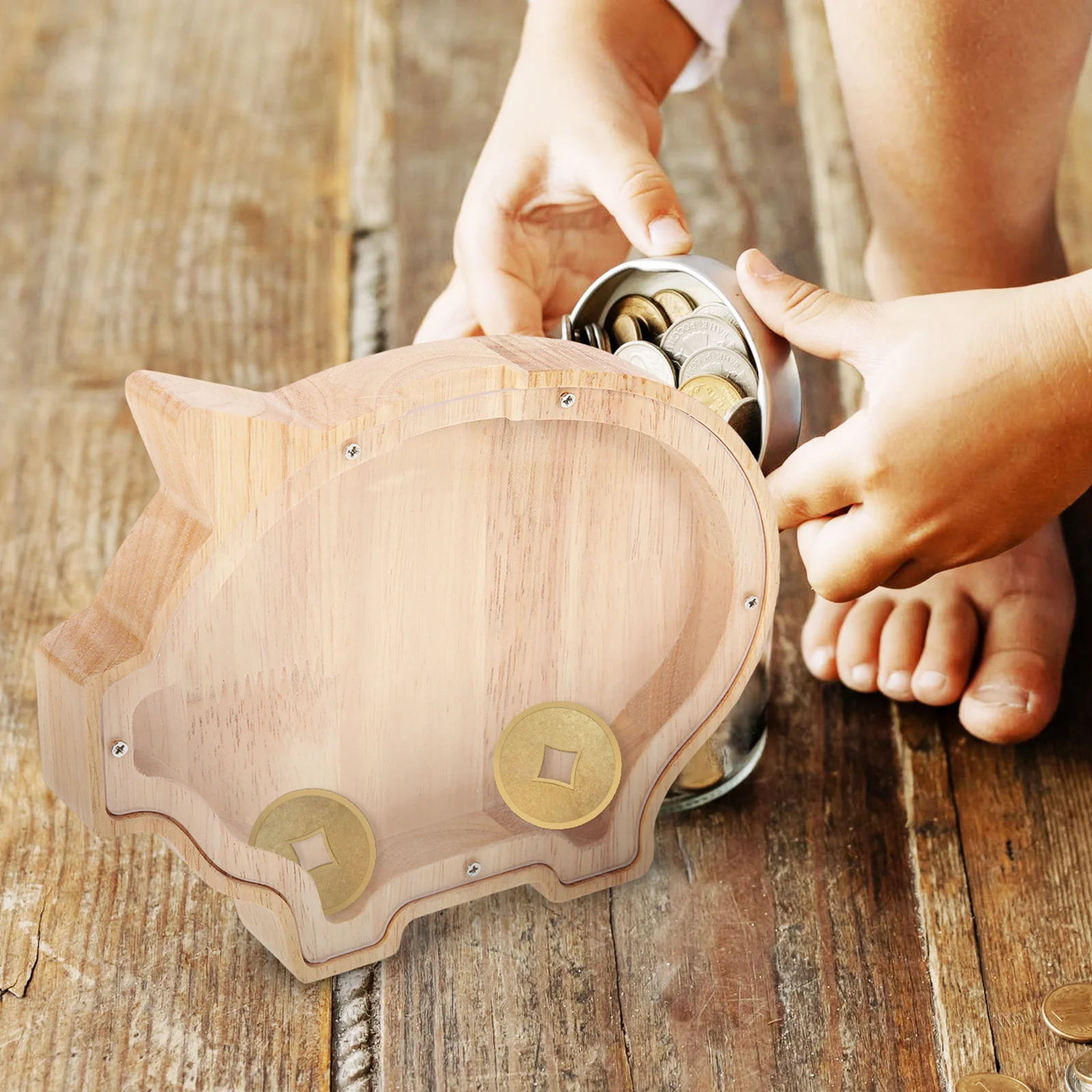 

Animal Shaped Piggy Bank Clear Wooden Money Box for Kids Large Capacity Coin Collector Decorative Saving Pot Gift