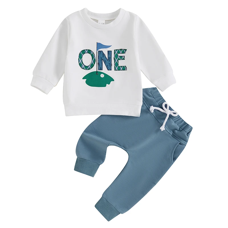 

Hole In One Baby Boy Girl First Birthday Outfits Long Sleeve Golf Sweatshirt Jogger Pants Toddler Fall Winter Outfits