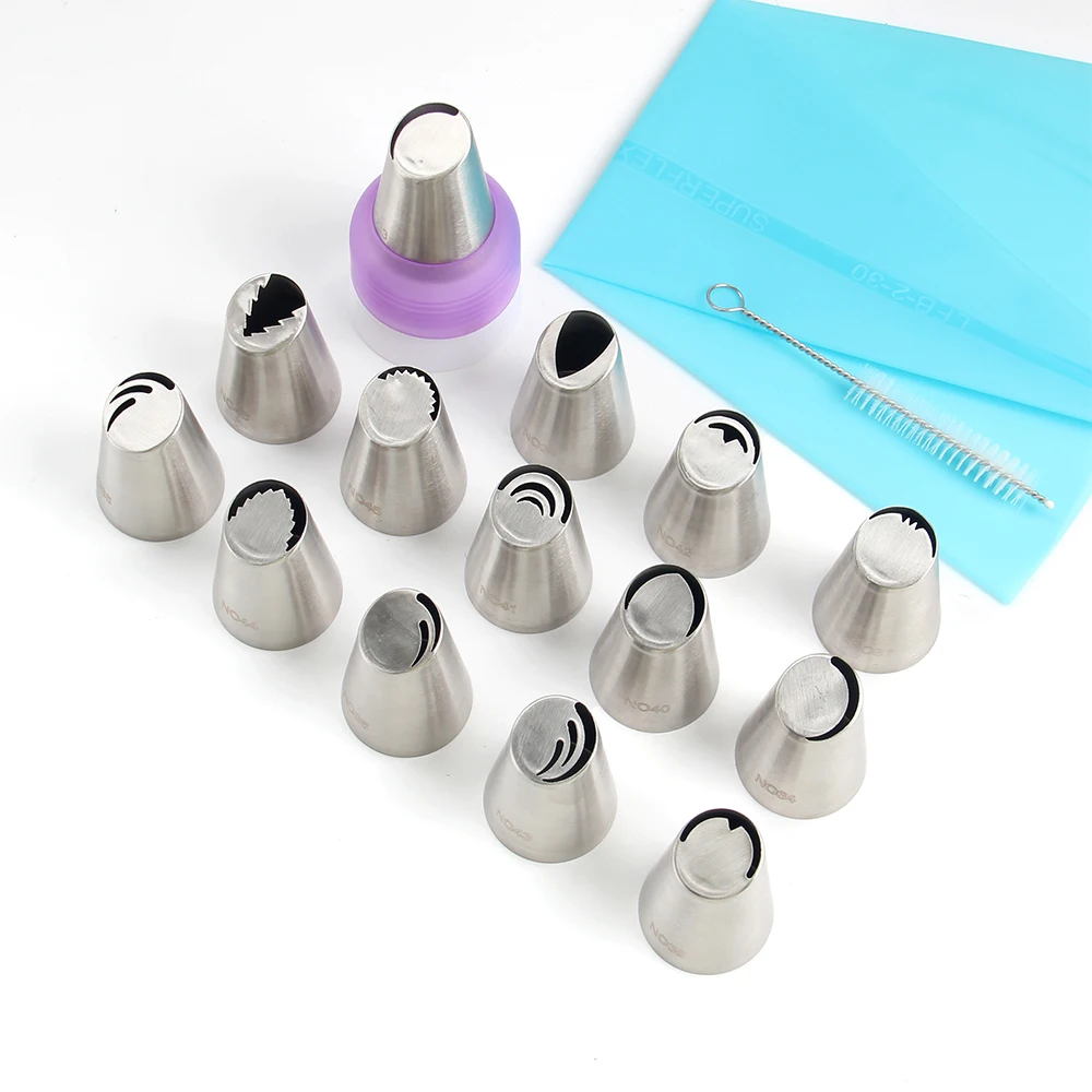 MRF 17 Pcs Stainless Steel Russian Flower Icing Tips Set Cake Decorating Supplies Kit Pastry Piping Tips Baking Tools