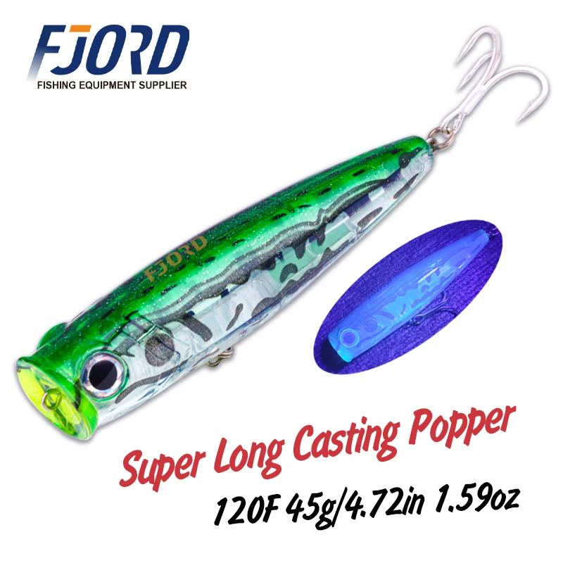 Fjord 120mm 45g popper topwater efeito uv laser pele de água salgada isca de pesca de água doce iscas artificiais suprimentos de pesca