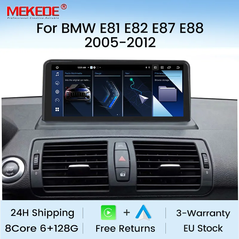 MEKEDE Wireless CarPlay Android Auto Lettore radio multimediale per auto per BMW Serie 1 E81 E82 E87 E88 CCC/CIC Sistema per auto intelligente