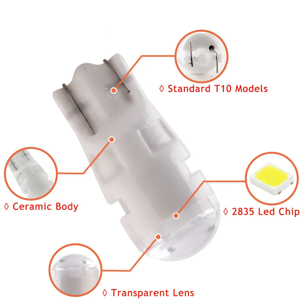 100PCS LED Car Door Clearance Lights T10 W5W 2835 3 SMD 194 LED 3D Clear lens Interior License Lamp Bulbs DC 12V