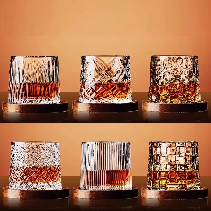 

Tumbler Whiskey Glass with Base Crystal Whiskey Glasses Rotating Spinning Wine Brandy Glass Cup Drinkware for Bar Home
