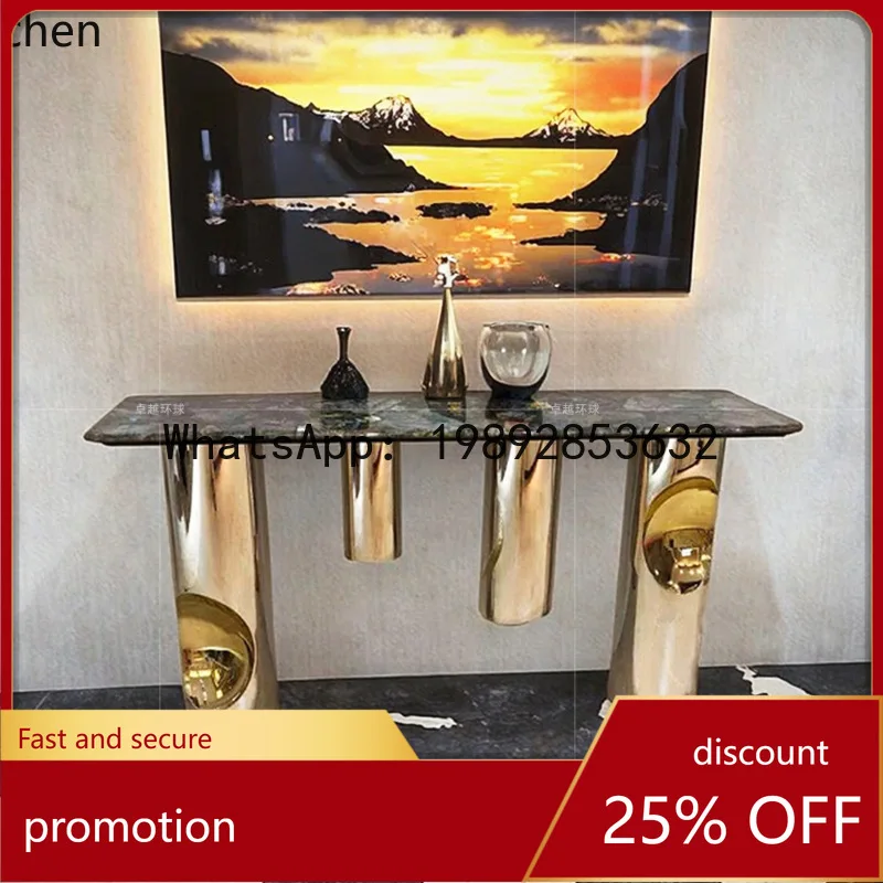 

YFY Style Entryway Marble Console Table Modern High-End Luxury Villa Stainless Steel Entryway Table