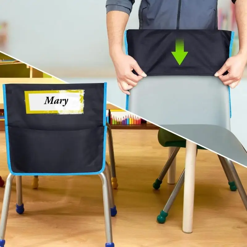 6/12Pcs Classroom Chair Pockets High Capacity Student Back Storage Bag With Clear Label Window for Kindergarten