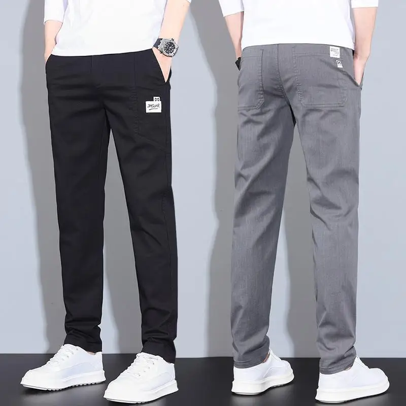 

Весенне-летние тонкие эластичные повседневные брюки для мужчин, свободные прямые брюки в корейском стиле, деловые брюки для мужчин среднего возраста, спортивные повседневные длинные брюки.