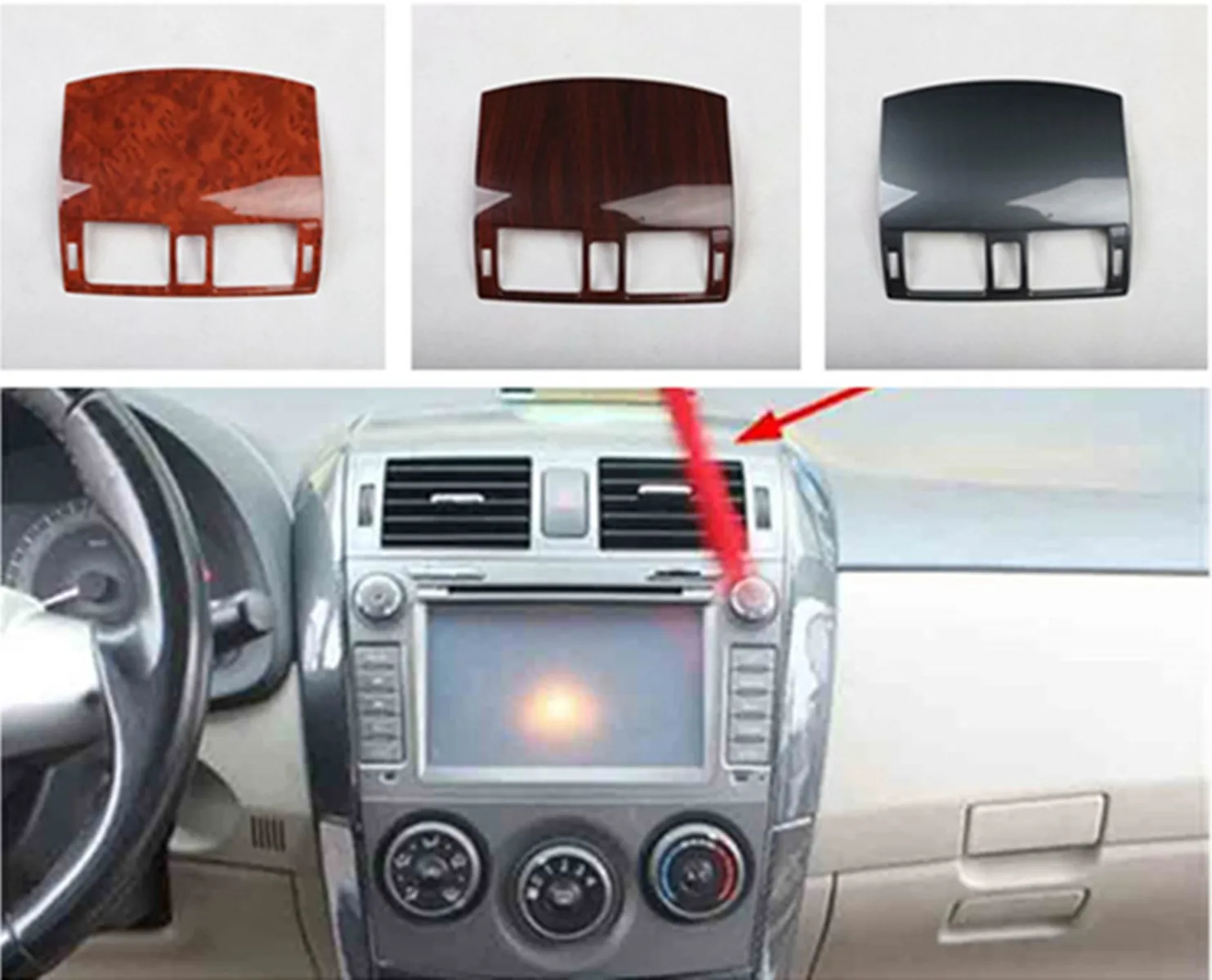 1pc ABS carbon fiber or wooden grain Central control air conditioning outlet decoration cover for 2007-2012 Toyota Corolla MK10
