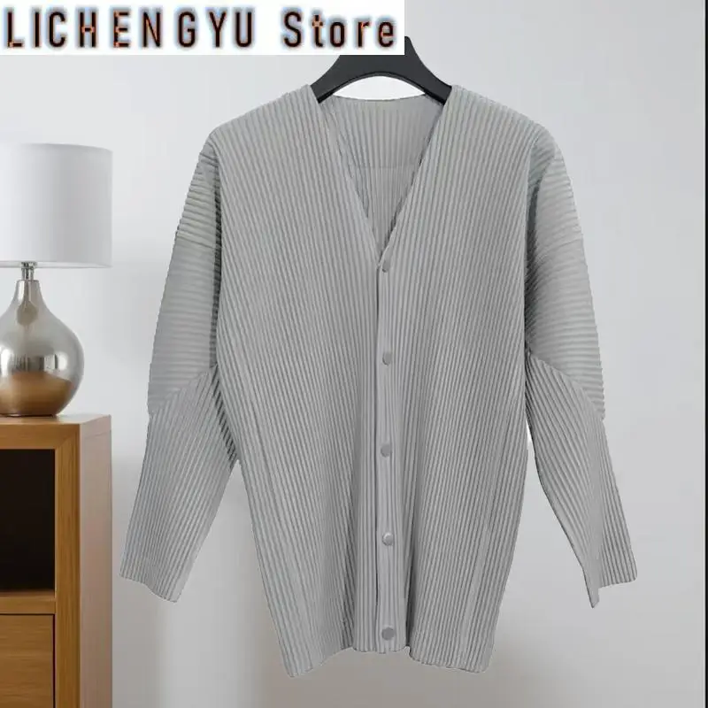 

Miyake плиссированная высококачественная мужская куртка, весенний японский оригинальный дизайн, мужской кардиган без воротника, повседневный пиджак, мужские топы