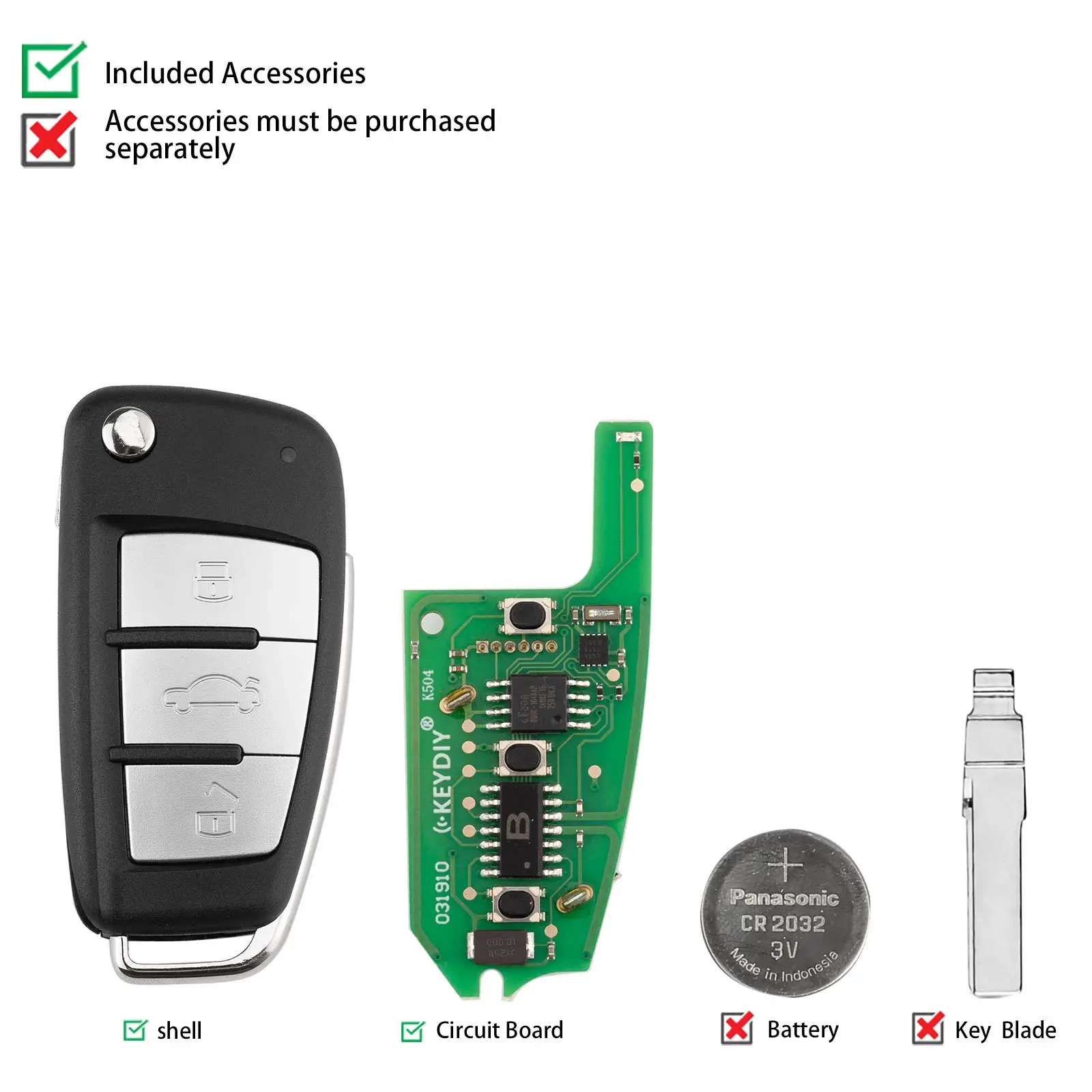 KEYDIY KD B02-3 Metal Button Universal Flip Remote Key 3 Buttons Compatible with Audi Type