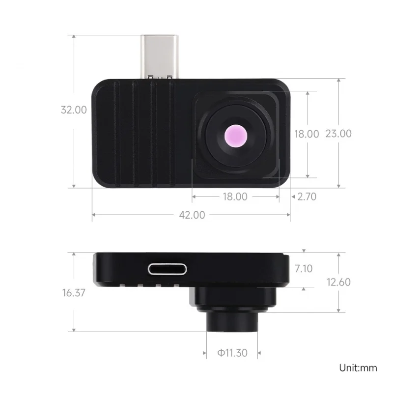 SKU-31714 Waveshare Smartphone IR Thermal Imaging Camera (C), Type-C Port, Plug And Play, 160 × 120 Pixels, Options for 45° / 88